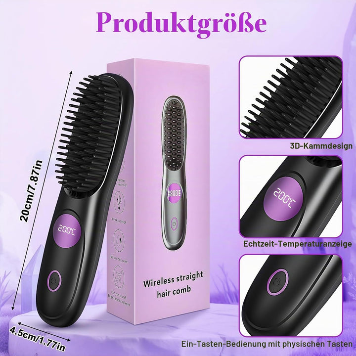 Tragbarer Stylingbürste, Stylingbürste für Kurze Haare, Glättbürste Kabellos mit 3 Temperaturen Vers