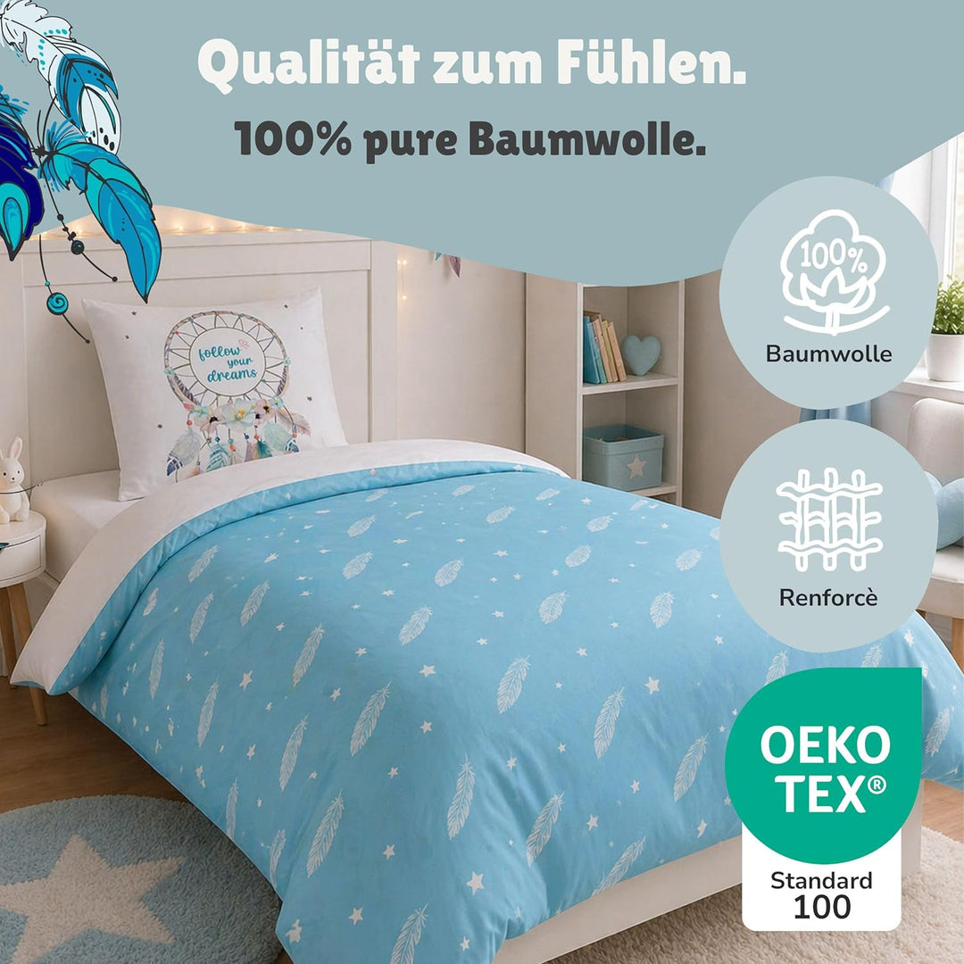Familando Moderne Wende Bettwäsche-Set 135 x 200 cm 80 x 80 cm mit Traumfänger 100% Baumwolle Dream-