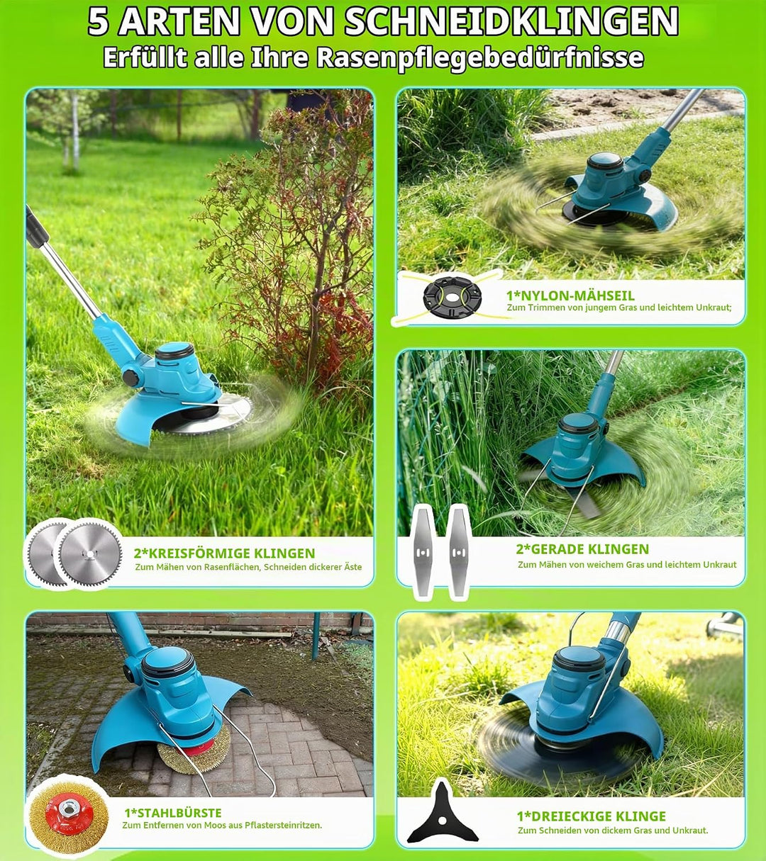 TOPALL Rasentrimmer mit Akku,Freischneider Akku mit 2X4.0Ah,Upgrade Rasentrimmer mit Bürstenloser Mo