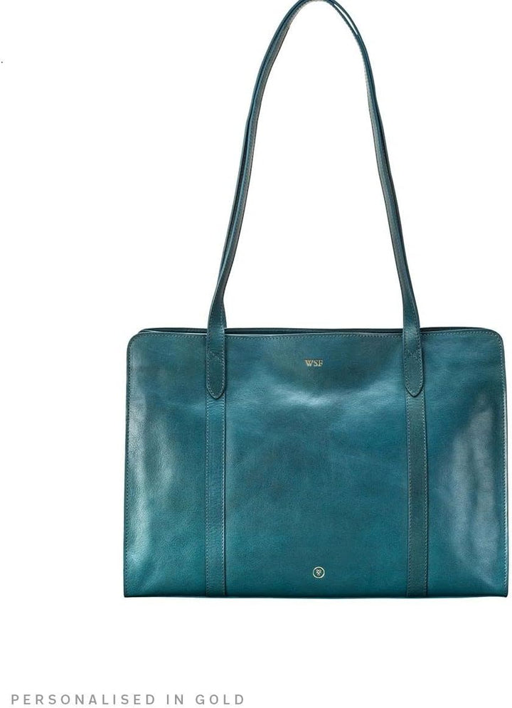 Maxwell Scott Handgefertigte Damen Leder Tote Handtasche Rivara in Petrol Blau, Petrol