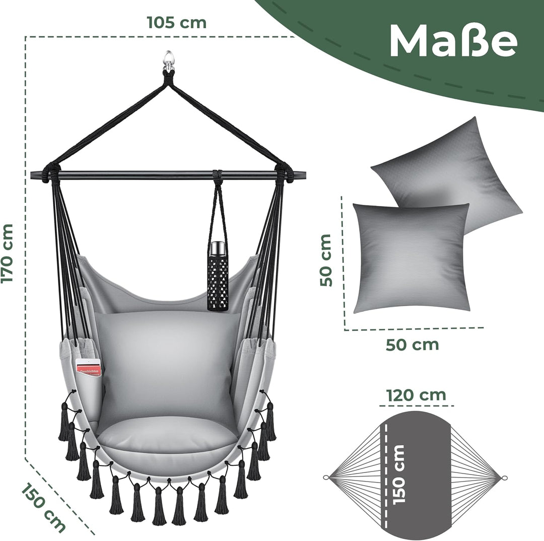 KESSER® Hängesessel Safari XXL Hängestuhl für Erwachsene & Kinder Hängematte bis 150 kg Hängesitz Au