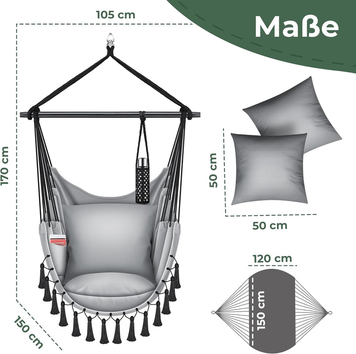 KESSER® Hängesessel Safari XXL Hängestuhl für Erwachsene & Kinder Hängematte bis 150 kg Hängesitz Au