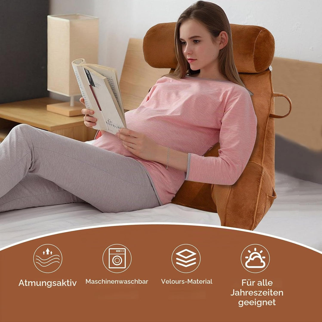 MINGPINHUIUS XL Lesekissen für Bett und Sofa mit Abnehmbarer Nackenrolle, Ideal Erwachsenen Rückenki