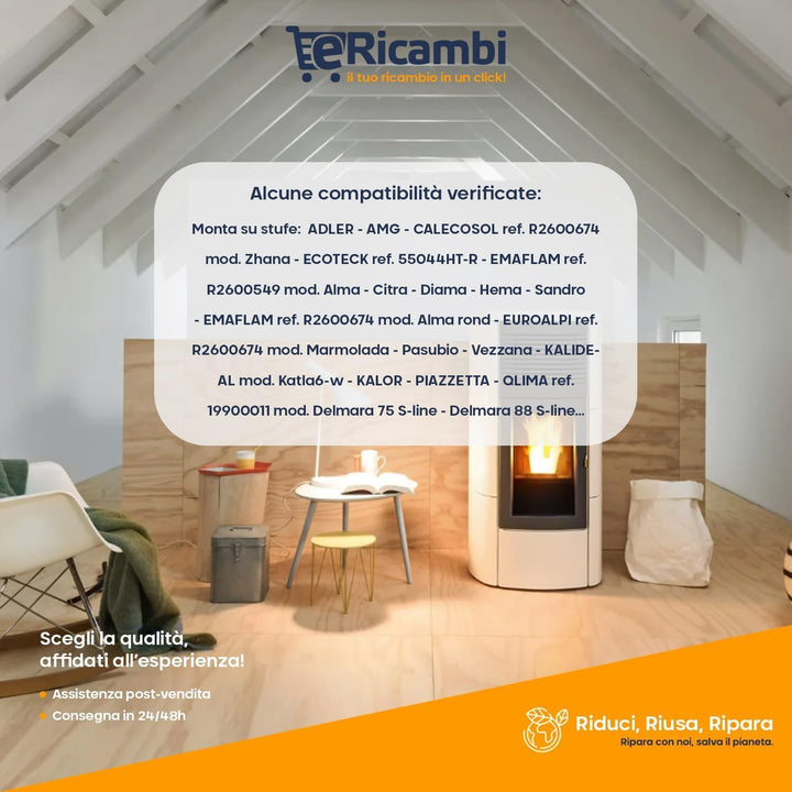 Ricambi Pellet | Zündkerze für Pelletofen | Gewindeanschluss 3/8" GAS | Durchmesser 9,9 mm 280 W Ges