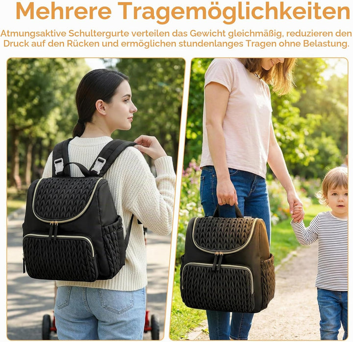 Wickelrucksack, Wickeltasche mit Wickelunterlage(schwarz), Schwarz