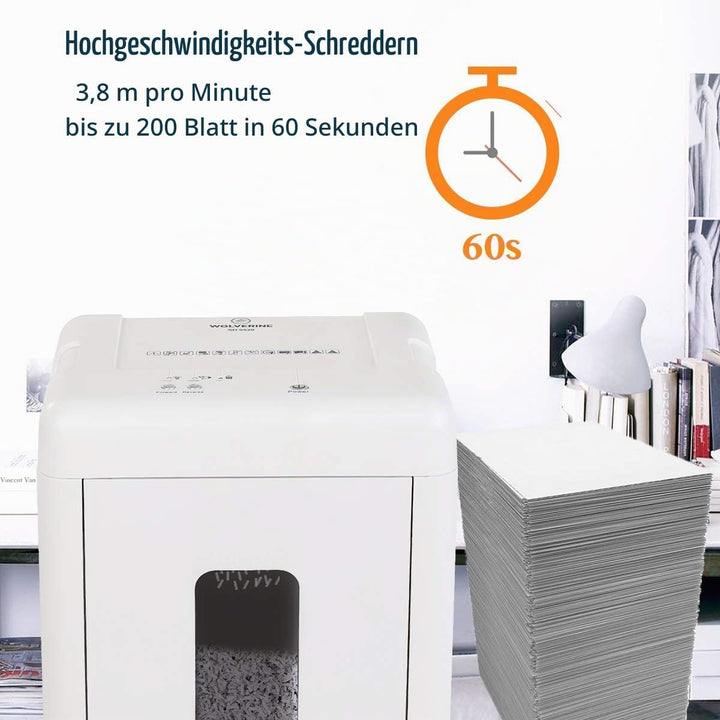 WOLVERINE 15-Blatt-P5-Hochsicherheits-Aktenvernichter mit Super-Mikroschnitt für schweres Papier, CD