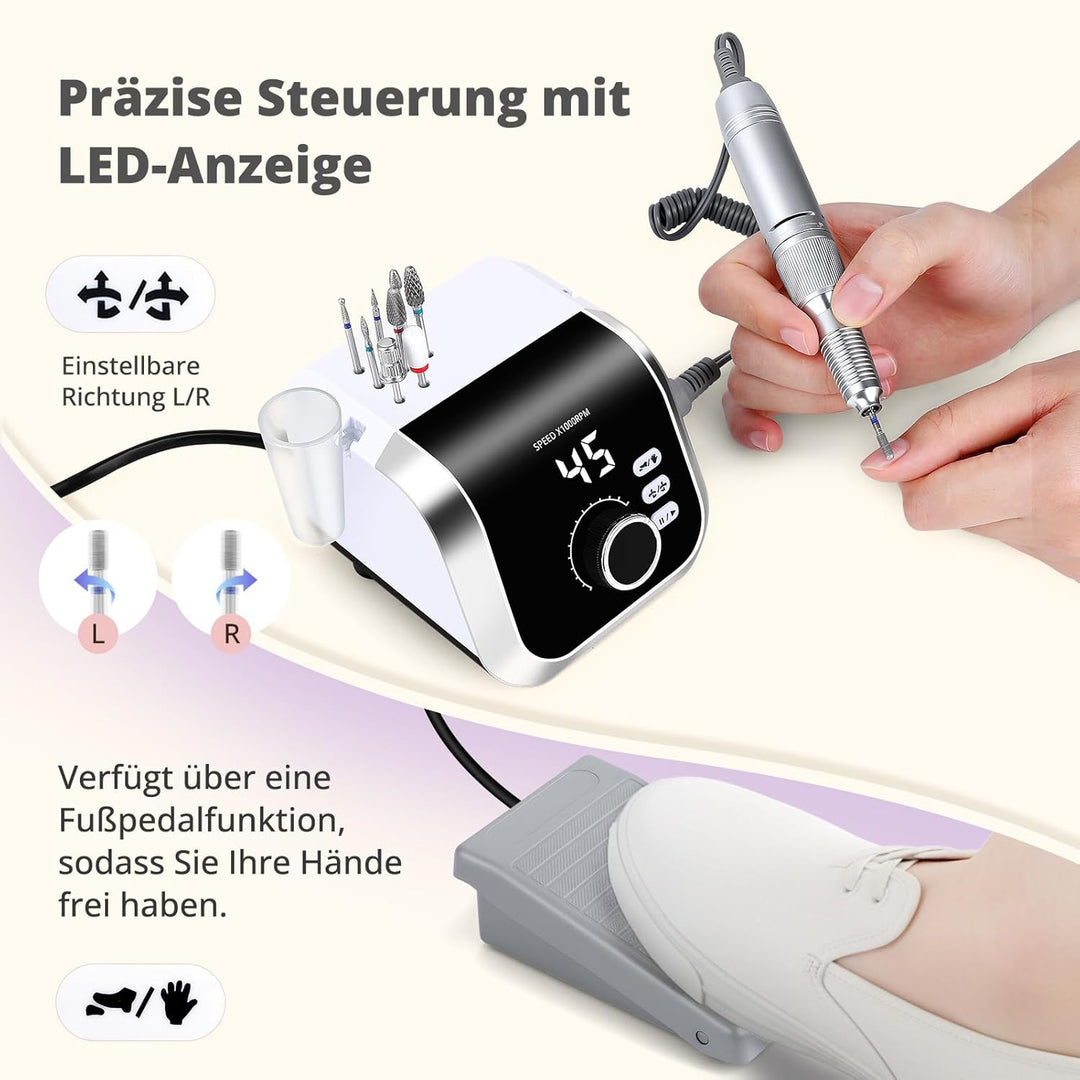Nagelfräser für Gelnägel 45000 U/MIn, Professionell Fräser Nägel Elektrische Nagelfeile mit Fusspeda
