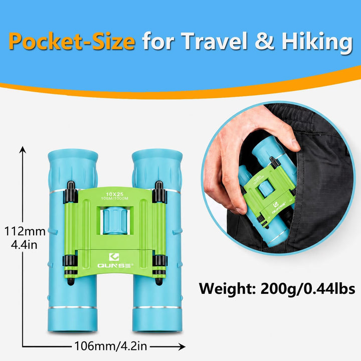 QUNSE 10x25 Mini Kleines Fernglas Erwachsene Klein Ferngläser für Vogels Hiking en buitenleven Marin