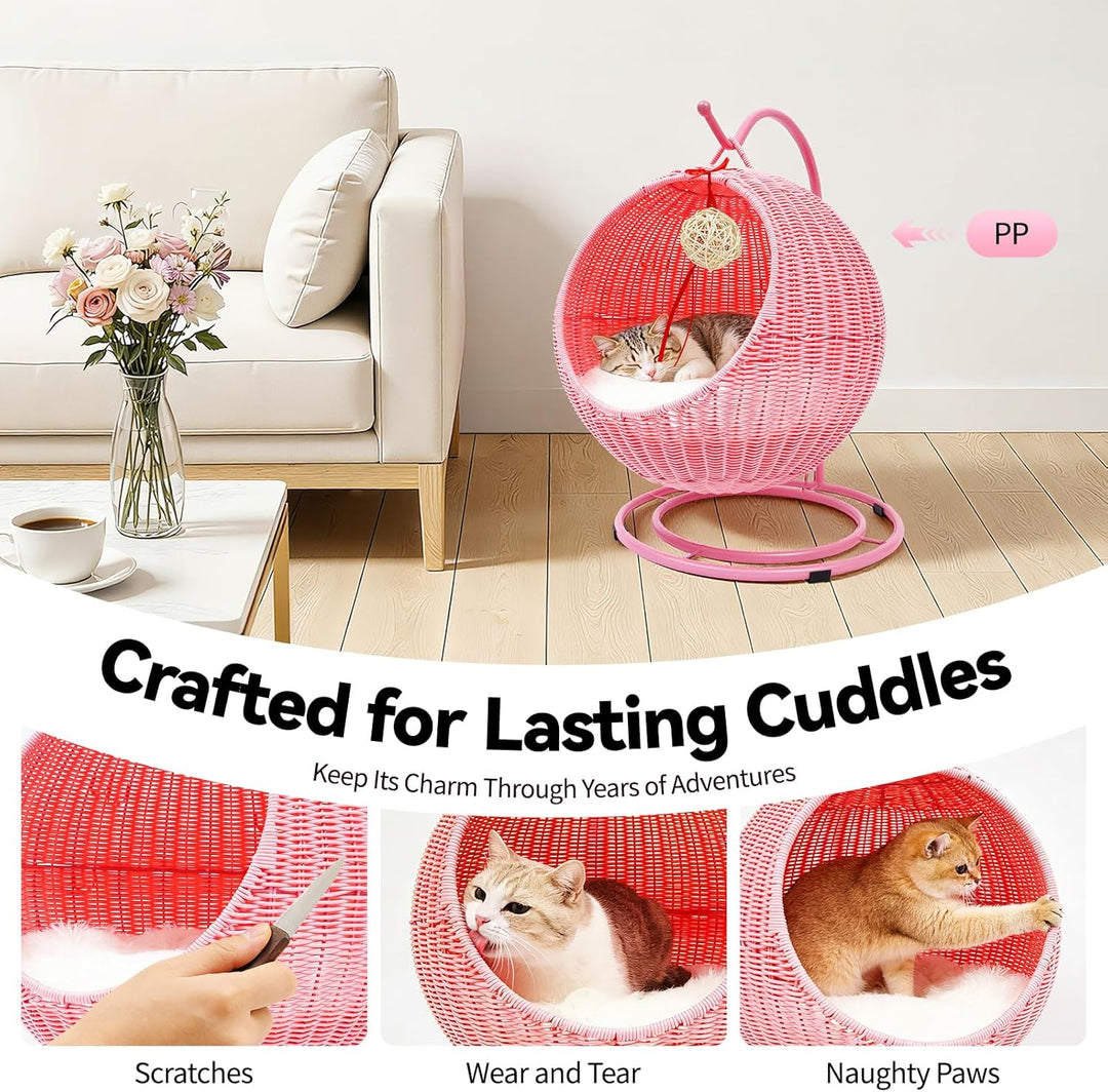 Katzenbett Katzen-Schaukel Katzenstuhl für drinnen Katzenkorb mit Weiches Kissen+Katzenspielball+Kra