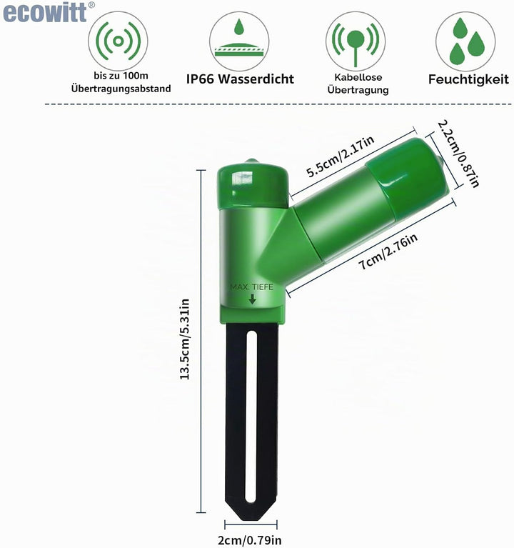 ECOWITT Kabelloser Bodenfeuchtesensor WH51 – Pflanzenwassermonitor, Bodenhygrometer-Tester mit E-Mai