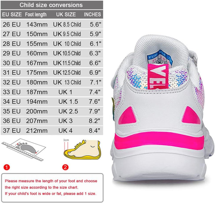 Mädchen Turnschuhe Sparkle Scales Sneaker Kinderschuhe mit Klettverschluss(28-38 EU) 26 EU Weiss, 26