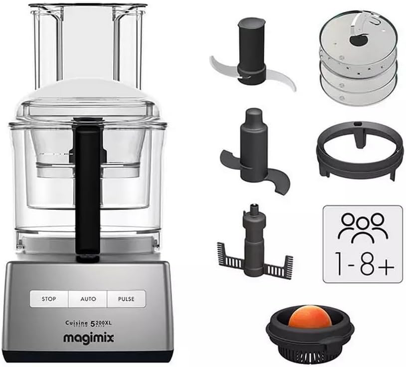 Magimix 148399 CS 5200 XL Küchenmaschine, Chrom matt Silber/Schwarz Single, Silber/Schwarz Single