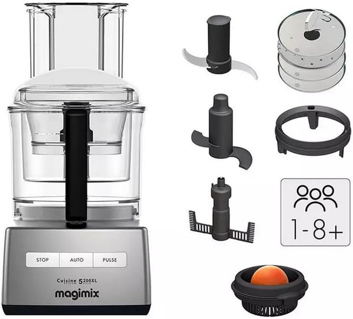 Magimix 148399 CS 5200 XL Küchenmaschine, Chrom matt Silber/Schwarz Single, Silber/Schwarz Single