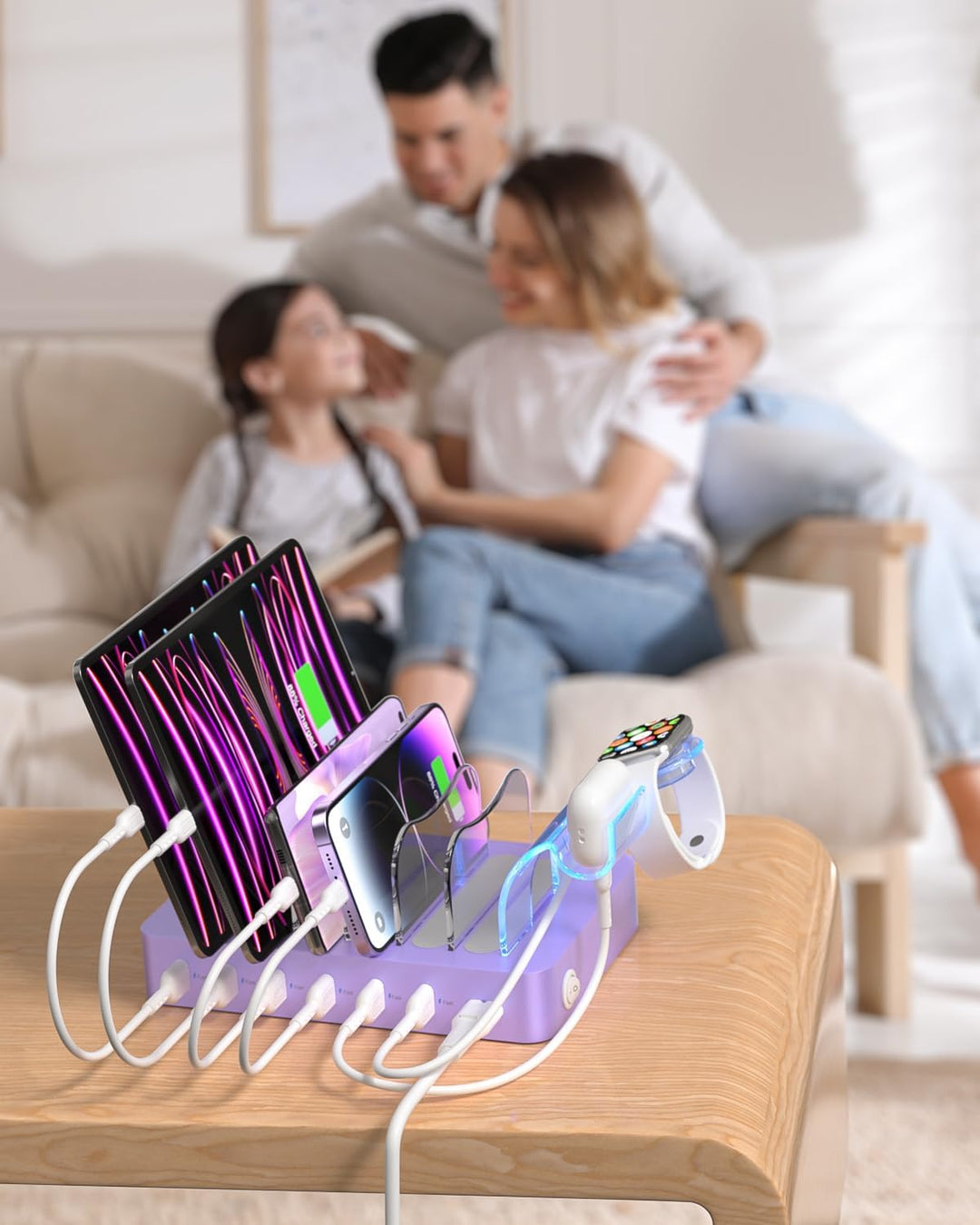 SooPii USB-Ladestation Organizer für mehrere Geräte, 6 Ports 50W Ladestation mit 6 Kabeln und aktual