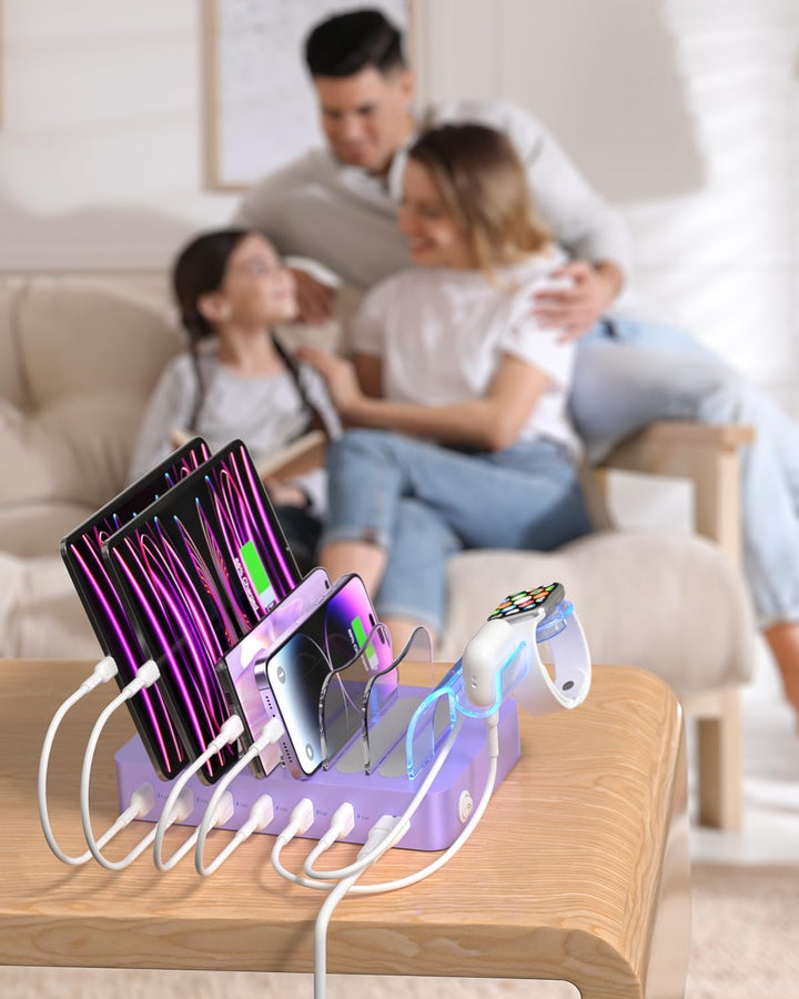 SooPii USB-Ladestation Organizer für mehrere Geräte, 6 Ports 50W Ladestation mit 6 Kabeln und aktual
