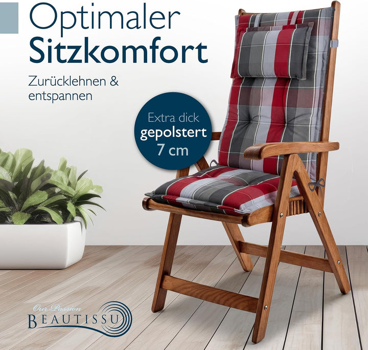 Beautissu 2er Set Gartenstuhlauflagen Hochlehner Auflagen UV-Lichtecht | 120x50cm 7cm Polster Grau R