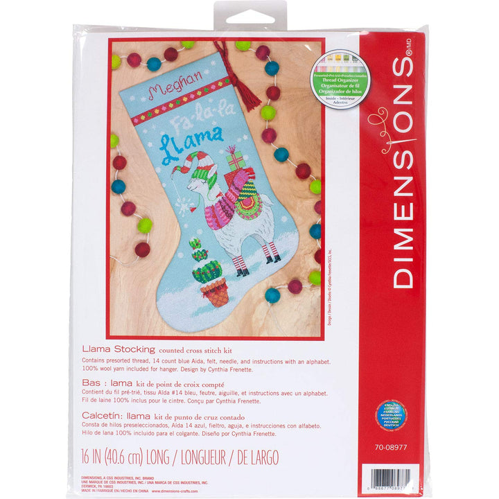 Dimensions 70-08977, Blau, Kreuzstich Fa La Llama, personalisiertes Weihnachtsstrumpf-Set, 14 Zählmu