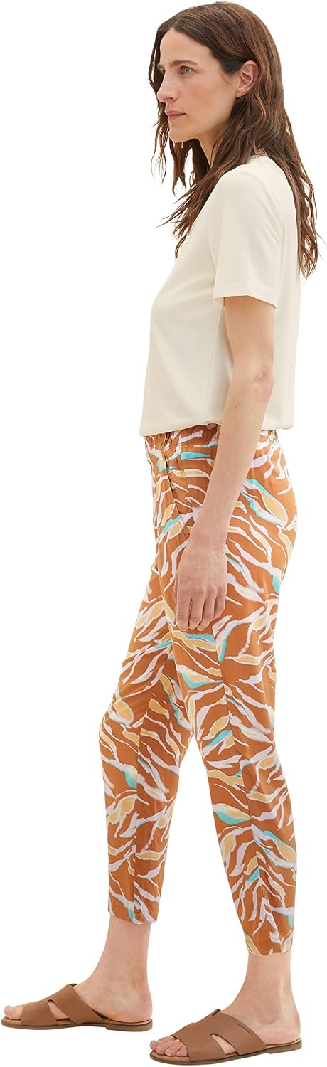 TOM TAILOR Damen Loose Fit Stoffhose 1036632 38W / 28L 31758 - Brown Abstract Leaf Design, 38W / 28L
