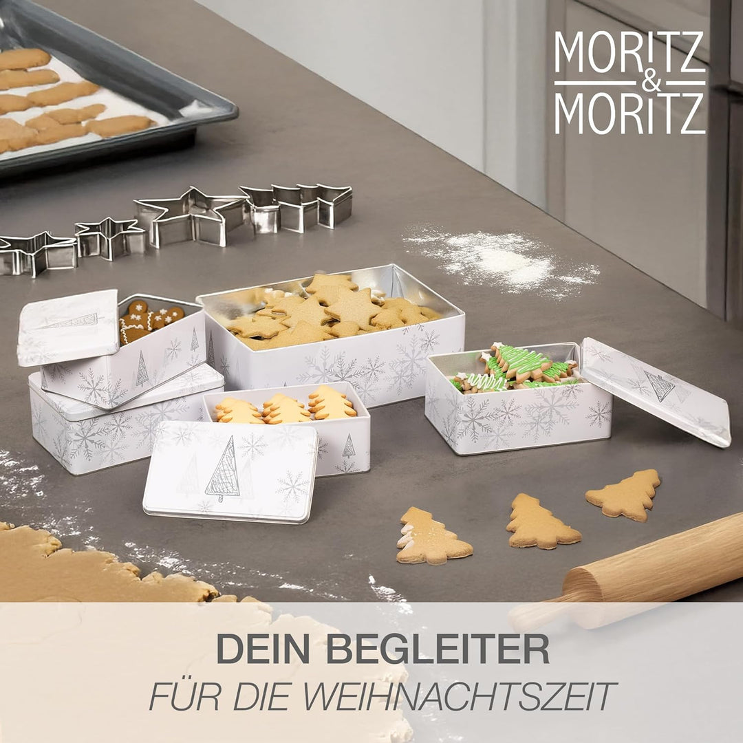 Moritz & Moritz Keksdose Metall Weihnachten, Keksdosen 5er Set Eckig - Blechdose mit Deckel im festl
