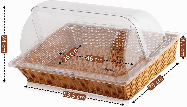 Mahlzeit Rattan Brotkorb mit Deckel | 53,5 x 33 x 25 cm | Brotkasten mit Sichtfenster, Brotkästchen