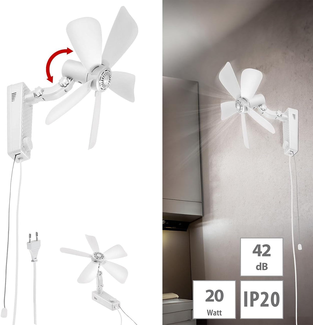 Sichler Haushaltsgeräte Büroventilator: Wand-Ventilator mit Oszillation, Ø 43 cm, 20 Watt, Neigung e