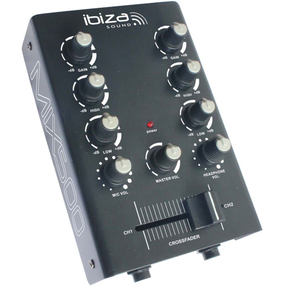 Ibiza - MIX500 - Kompakter 2-Kanal-Mixer mit Line- und Mikrofoneingängen sowie Kopfhörer-, Aufnahme-