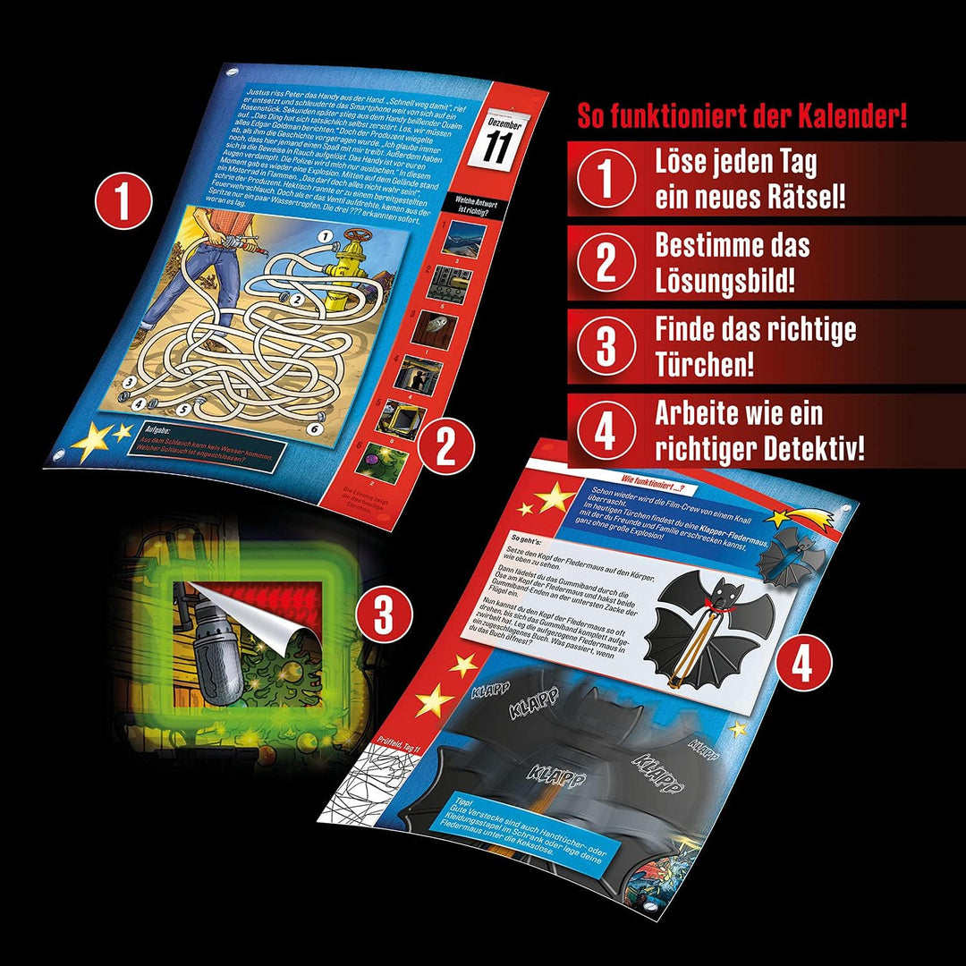 Die drei ??? Adventskalender von KOSMOS 630560, Löse die 24 spannenden Rätsel und rette den Film-Dre