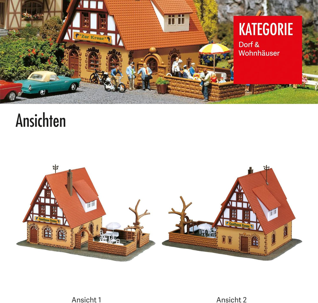 FALLER Gasthaus Zur Krone Modellbausatz mit 42 Einzelteilen 167 x 105 x 100 mm I Modelleisenbahn Zub