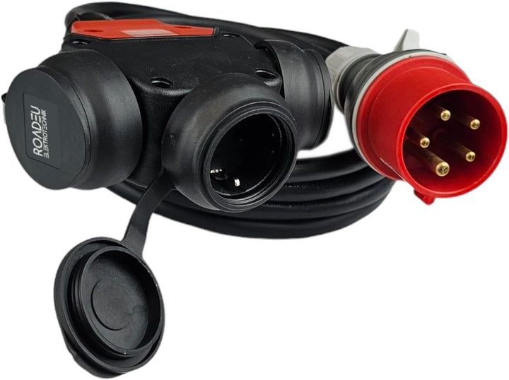 RoadEu CEE Starkstrom Adapter, CEE Stecker 16A, 380V auf 220V Adapter, 3X 220V Schuko Kupplung, 5x2,