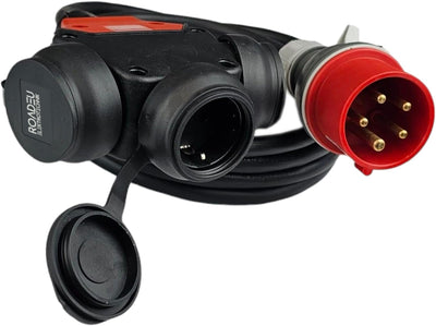 RoadEu CEE Starkstrom Adapter, CEE Stecker 16A, 380V auf 220V Adapter, 3X 220V Schuko Kupplung, 5x2,