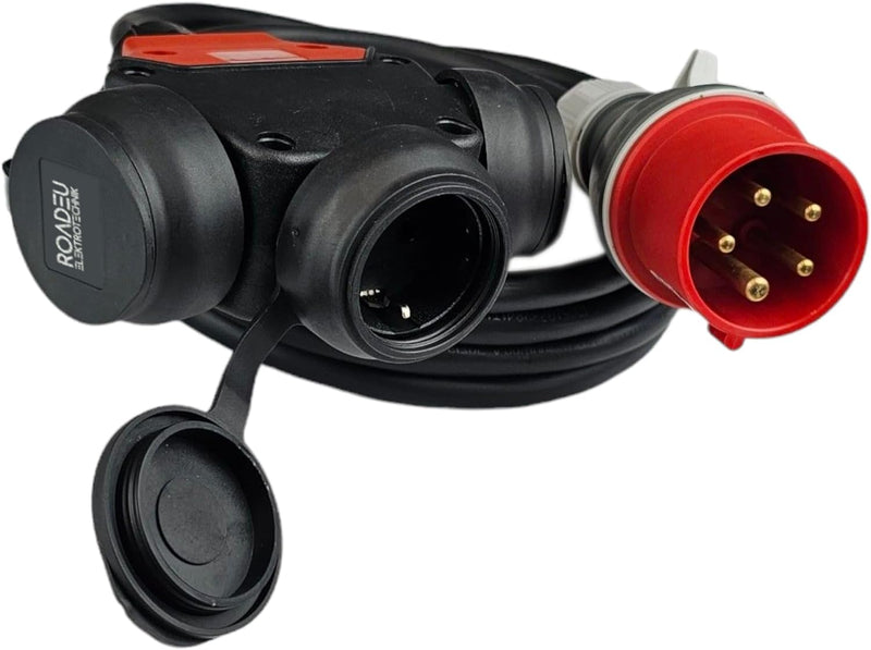 RoadEu CEE Starkstrom Adapter, CEE Stecker 16A, 380V auf 220V Adapter, 3X 220V Schuko Kupplung, 5x2,