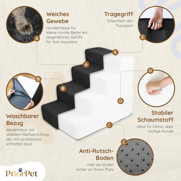 Hundetreppe für Bett und Sofa - 4 Stufen Hunderampe 58cm Hoch - Schaumstoff für Kleine Hunde - Siche