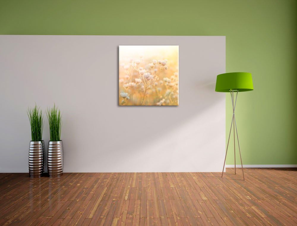 Romantische Blumenwiese, Format: 70x70 auf Leinwand, XXL riesige Bilder fertig gerahmt mit Keilrahme
