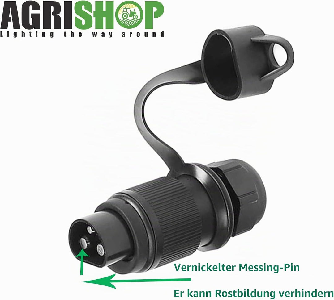 AGRISHOP 2Stück Anhänger Stecker 3polig 12v 24v und 2Stück Steckdose 3-Polig,Wasserfester Traktor St