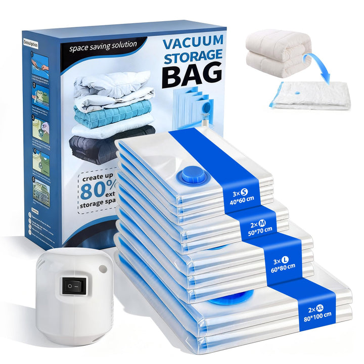 Vakuumbeutel für Kleidung mit Pumpe,10 Stück Vacuum Bags for Clothing(40 * 60,50 * 70,60 * 80,80 * 1