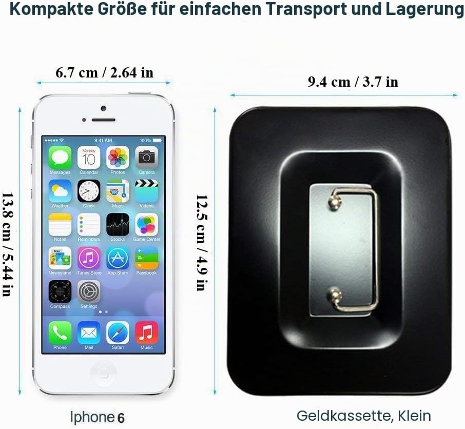 Kleine Geldkassette mit Tastensperre, tragbare Metall-Spardose mit Doppelschicht und 2 Schlüsseln fü