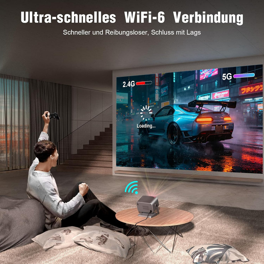 Smart Beamer【Netflix vorinstalliert & Dolby Audio】 VOPLLS Autofokus/Trapezkorrektur 40000 Lumen Beam