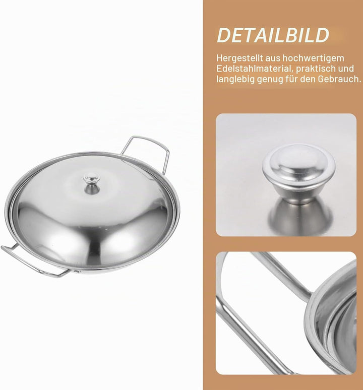 1 Set Mini Edelstahl Wok Pfanne Mit Griff Deckel, Suppentöpfe Küchenkochgeschirr Für Gasinduktion Od