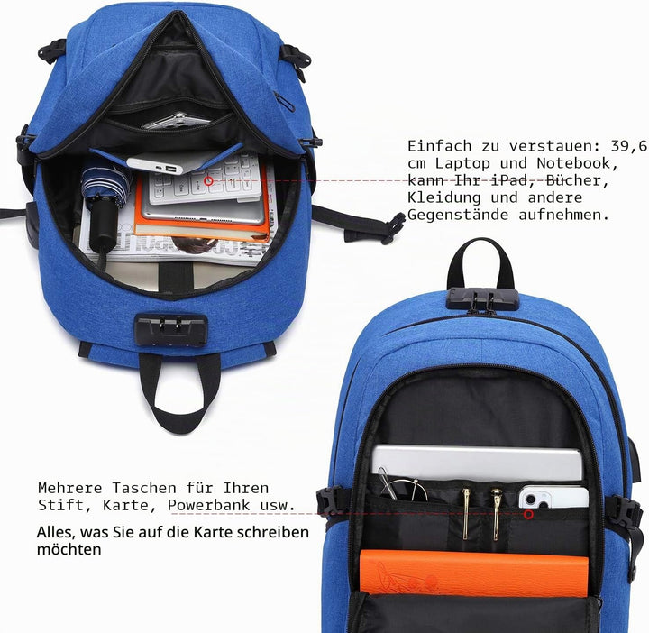 WENIG Laptop Rucksack Herren,15.6 Zoll Laptop Anti Diebstahl Rucksack Tasche Schulrucksack Business