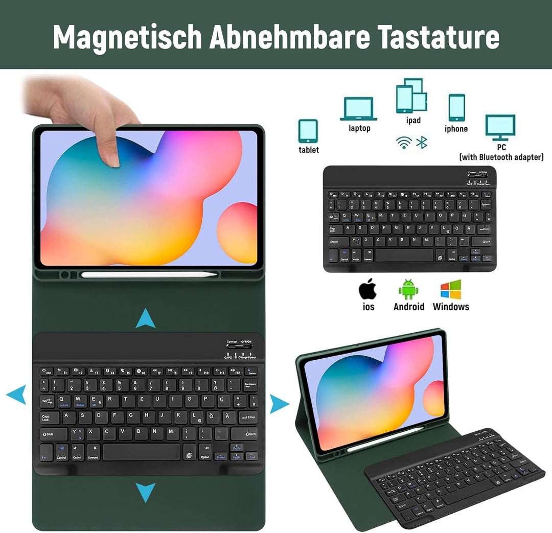 Hülle mit Tastatur für Samsung Tab S6 Lite (Deutsches QWERTZ), Galaxy Tab S6 Lite Hülle mit Pencil H