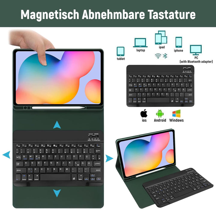 Hülle mit Tastatur für Samsung Tab S6 Lite (Deutsches QWERTZ), Galaxy Tab S6 Lite Hülle mit Pencil H