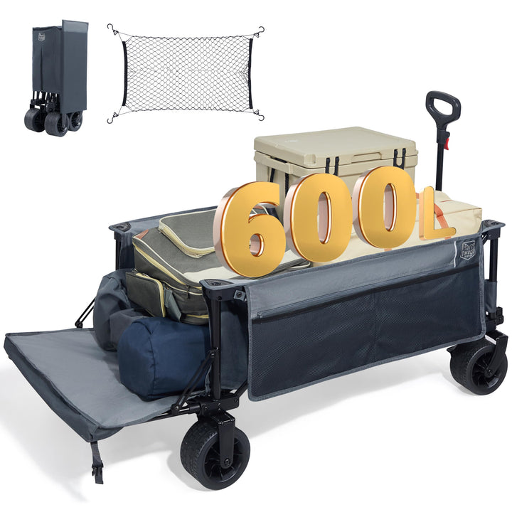 TIMBER RIDGE Bollerwagen Faltbar 600L Extra lang mit Heckklappe Breite Reifen Bremse 180kg Belastbar