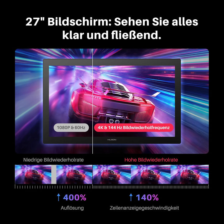 HUION KAMVAS Pro 27 (144Hz) Grafiktablett Display, 27 Zoll 4K UHD 144Hz, Mit Farbkalibrator, PenTech