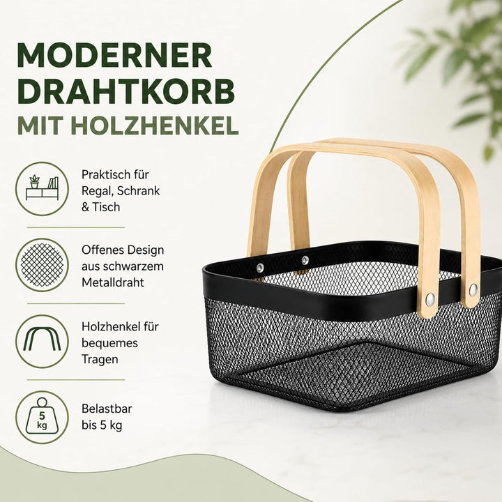 Drahtkorb mit Henkel, Metall Aufbewahrungskorb, Garten-Erntekorb für Obst Gemüse Kräuter, Mesh Korb