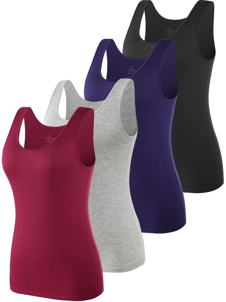 vislivin Elastische Tank Tops für Damen Unterhemden 3/4er Pack S 4er Pack - Schwarz/Dunkelblau/Grau/