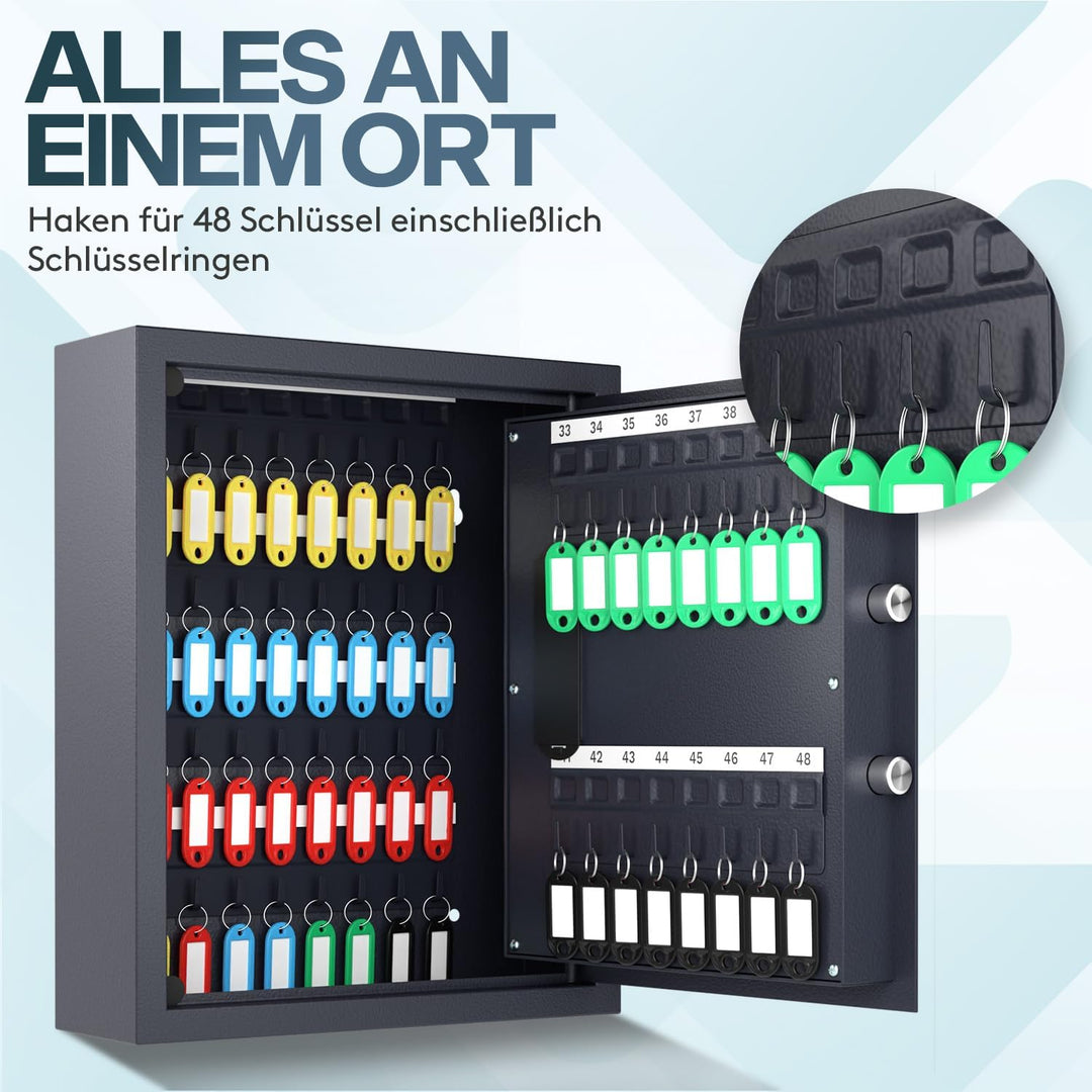 ACROPAQ Schlüsselschrank mit Zahlencode - Für bis zu 48 Schlüssel, Inkl. 48 Anhänger, Mit elektronis