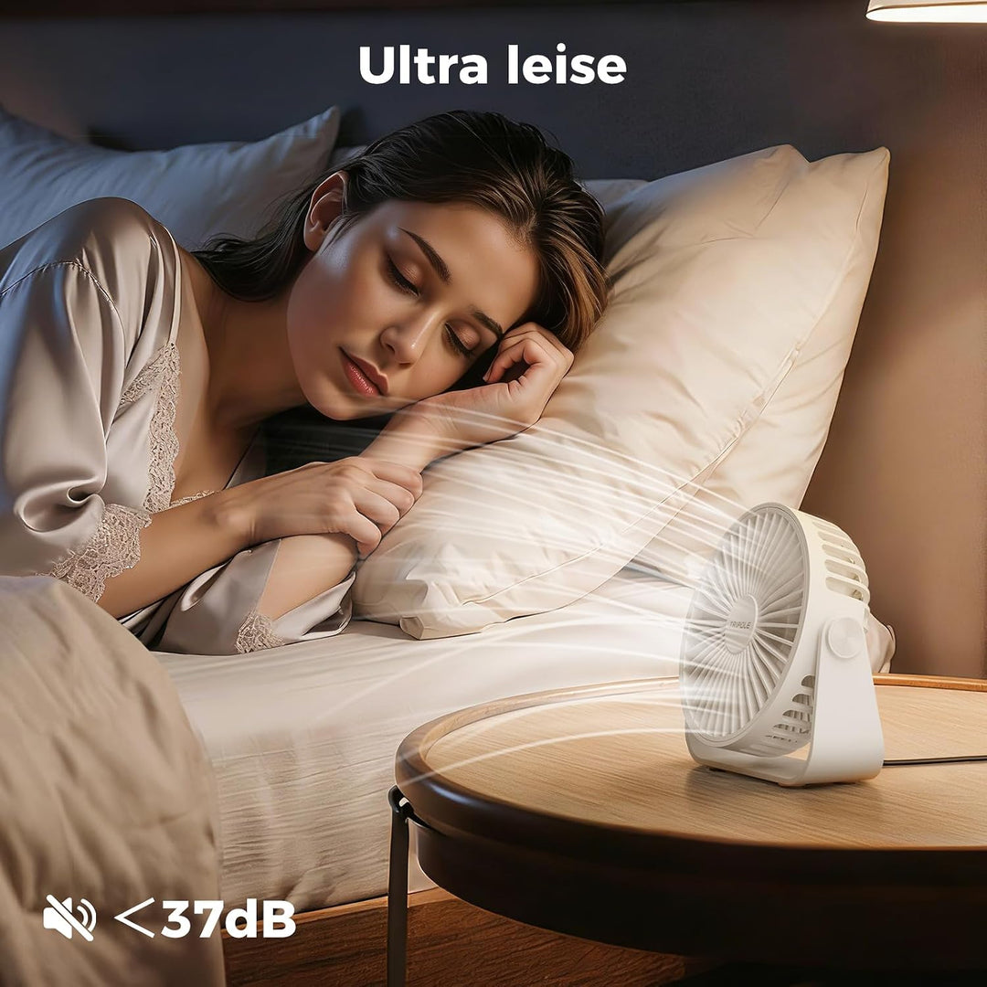 TriPole USB Tischventilator, 3 Geschwindigkeiten Starker Wind, 360° Rotation Persönlicher Ventilator