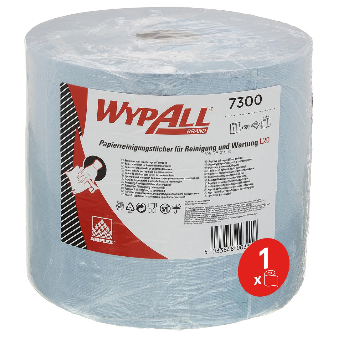 WypAll L20 Wischtücher 7300, blaue 2-lagige Reinigungstücher auf Jumborolle, ideal für Instandhaltun