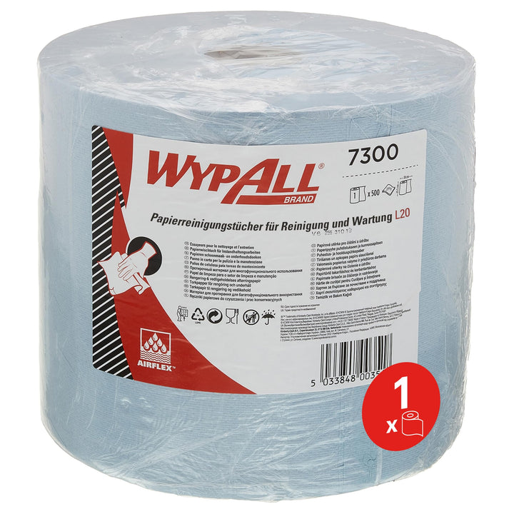 WypAll L20 Wischtücher 7300, blaue 2-lagige Reinigungstücher auf Jumborolle, ideal für Instandhaltun