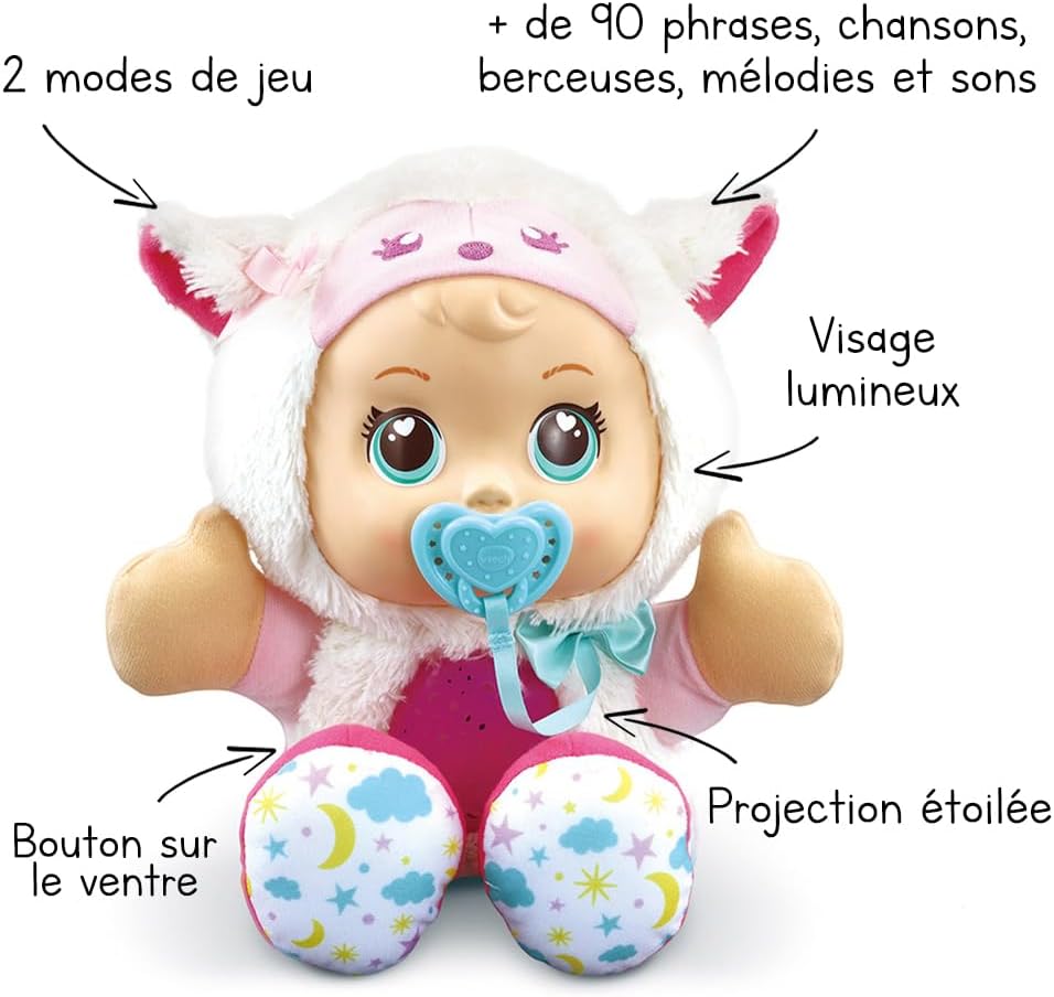 VTech - Little Love, Luna, Meine Puppe mit magischen Sternen, Kuschelpuppe, Plüsch-Nachtlicht mit St